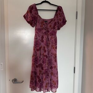 Floral Pink Mauve Summer Cottage Dress w/ puff sleeves